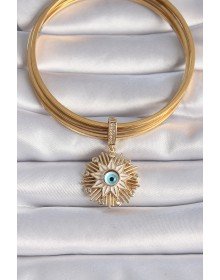 Brass Gold Color Evil Eye Beaded Fringed Star Figure Ajda Charm