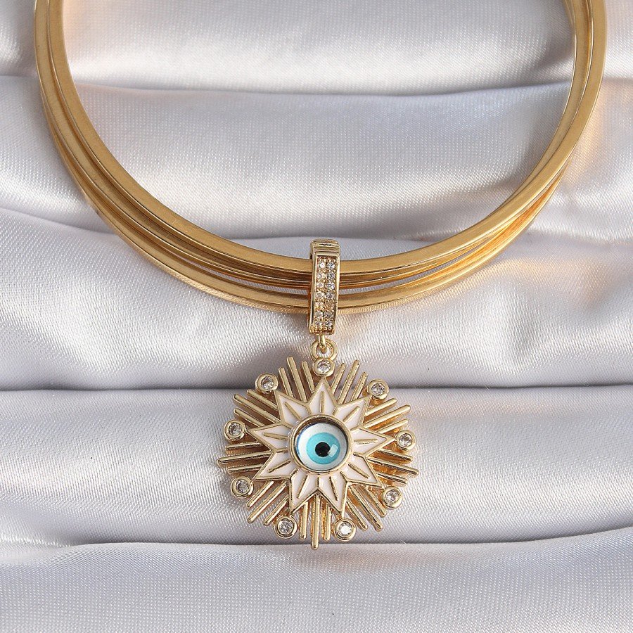 Brass Gold Color Evil Eye Beaded Fringed Star Figure Ajda Charm
