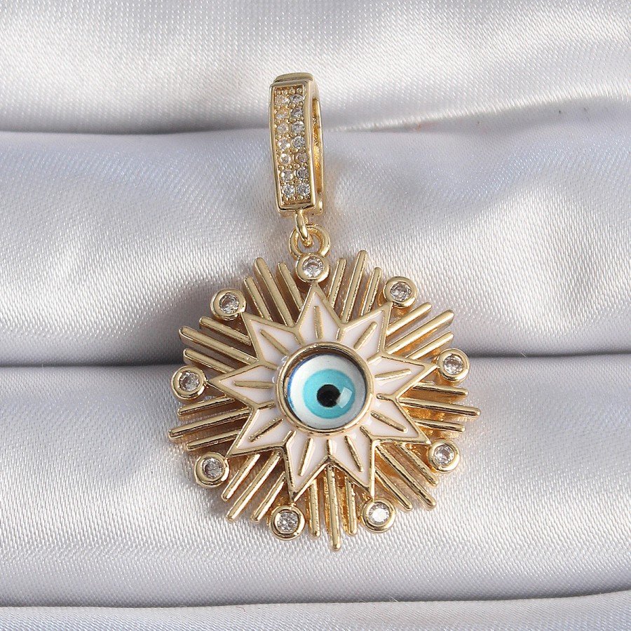 Brass Gold Color Evil Eye Beaded Fringed Star Figure Ajda Charm