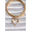 Brass Gold Color Zircon Stone Detailed Heart Figure Ajda Charm
