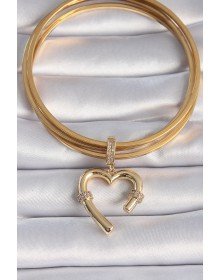 Brass Gold Color Zircon Stone Detailed Heart Figure Ajda Charm