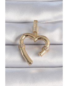 Brass Gold Color Zircon Stone Detailed Heart Figure Ajda Charm