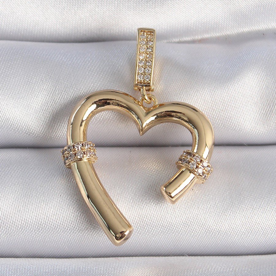 Brass Gold Color Zircon Stone Detailed Heart Figure Ajda Charm