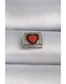 316L Steel Silver Color Brown Heart Embroidered Nomination Charm