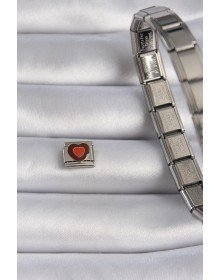 316L Steel Silver Color Brown Heart Embroidered Nomination Charm