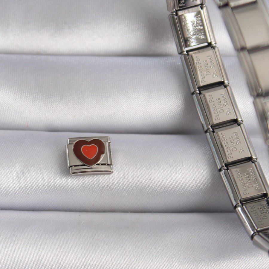 316L Steel Silver Color Brown Heart Embroidered Nomination Charm