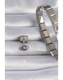 316L Steel Silver Color Dangle Eye Figure Evil Eye Bead Detail Nomination Charm