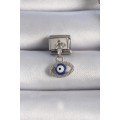 316L Steel Silver Color Dangle Eye Figure Evil Eye Bead Detail Nomination Charm 316L Steel Silver Color Dangle Eye Figure Evil Eye Bead Detail Nomination Charm