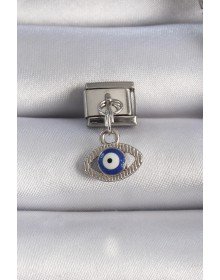 316L Steel Silver Color Dangle Eye Figure Evil Eye Bead Detail Nomination Charm