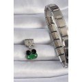 316L Steel Silver Color Hanging Green Frog Figure Nomination Charm