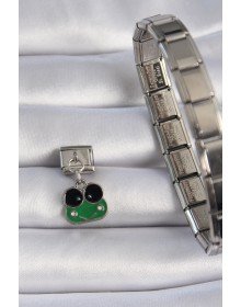 316L Steel Silver Color Hanging Green Frog Figure Nomination Charm
