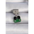 316L Steel Silver Color Hanging Green Frog Figure Nomination Charm
