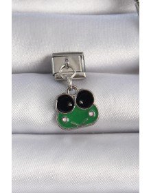 316L Steel Silver Color Hanging Green Frog Figure Nomination Charm