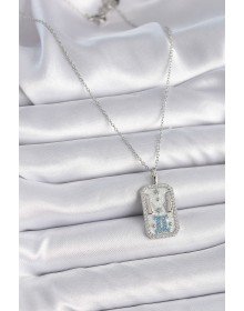316L Steel Silver Color Chain Gemini Zodiac Sign Women's Necklace with Zircon Stone