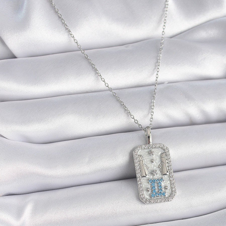 316L Steel Silver Color Chain Gemini Zircon Stone Women s Necklace