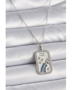 316L Steel Silver Color Chain Aquarius Zircon Stone Women's Necklace