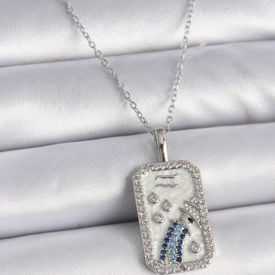 316L Steel Silver Color Chain Aquarius Zircon Stone Women s Necklace 316L Steel Silver Color Chain Aquarius Zircon Stone Women s Necklace