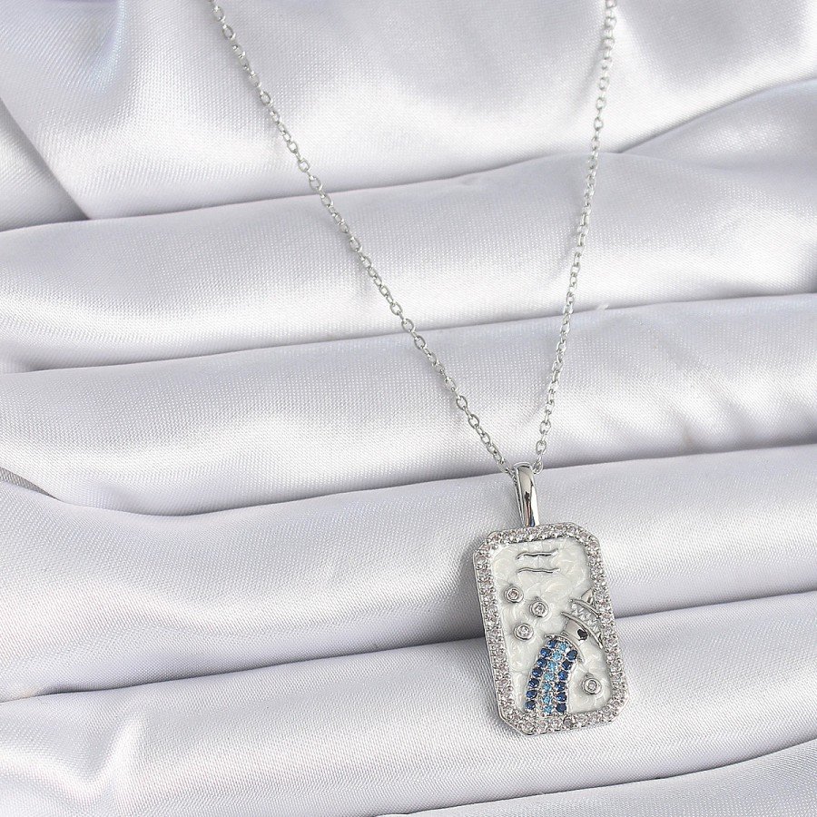 316L Steel Silver Color Chain Aquarius Zircon Stone Women s Necklace 316L Steel Silver Color Chain Aquarius Zircon Stone Women s Necklace