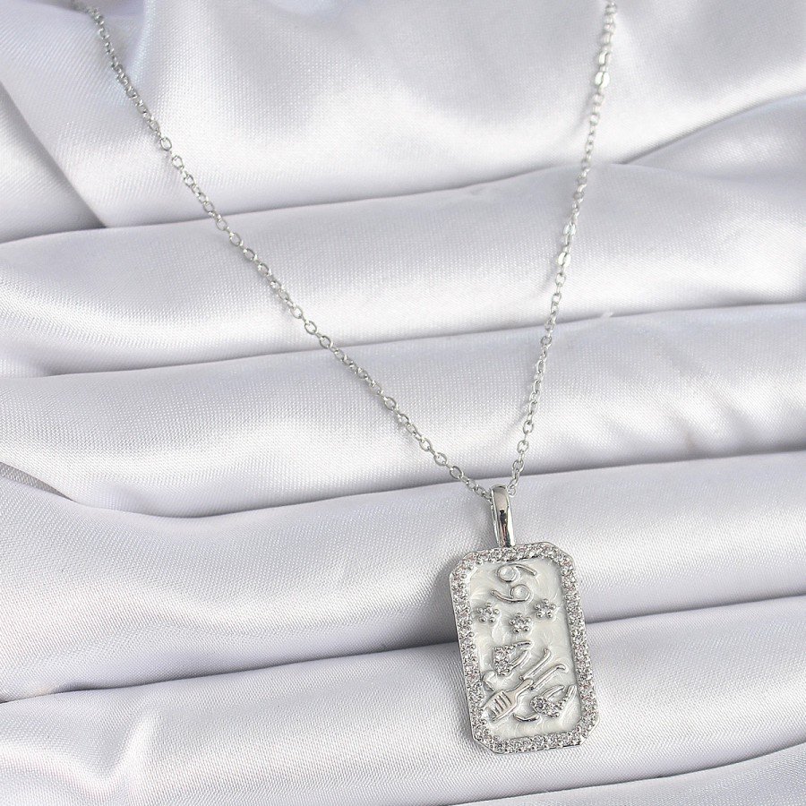 316L Steel Silver Color Chain Cancer Zodiac Sign Women s Necklace with Zircon Stone