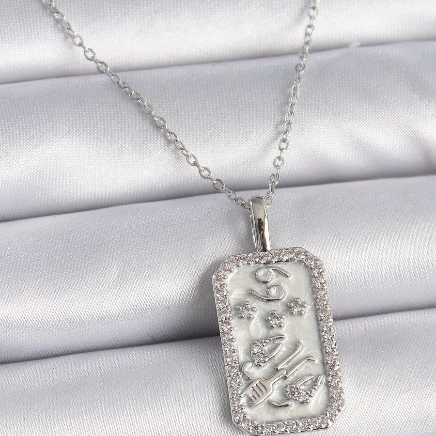 316L Steel Silver Color Chain Cancer Zodiac Sign Women s Necklace with Zircon Stone