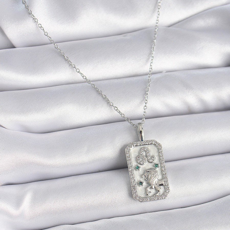 316L Steel Silver Color Chain Leo Zircon Stone Women s Necklace