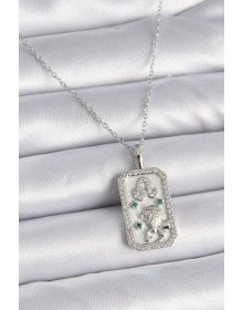 316L Steel Silver Color Chain Leo Zircon Stone Women's Necklace