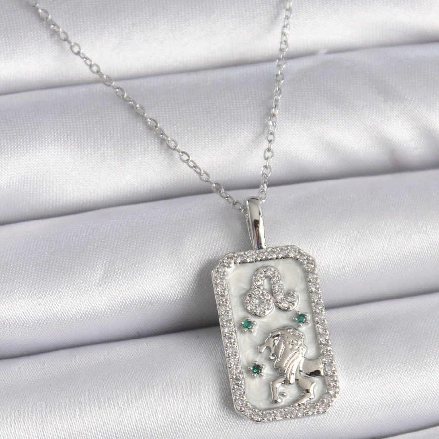 316L Steel Silver Color Chain Leo Zircon Stone Women s Necklace
