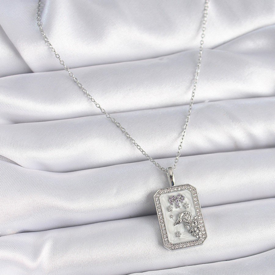 316L Steel Silver Color Chain Aries Zircon Stone Women s Necklace