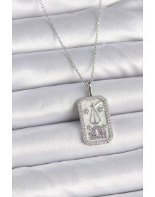316L Steel Silver Color Libra Zircon Stone Women's Necklace