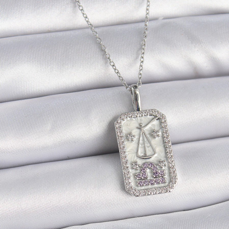 316L Steel Silver Color Libra Zircon Stone Women s Necklace