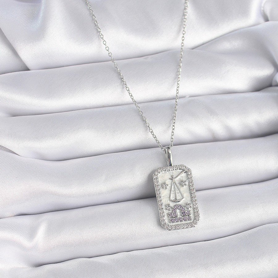 316L Steel Silver Color Libra Zircon Stone Women s Necklace