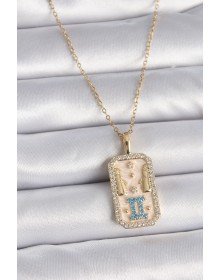 316L Steel Gold Color Chain Gemini Zircon Stone Women's Necklace