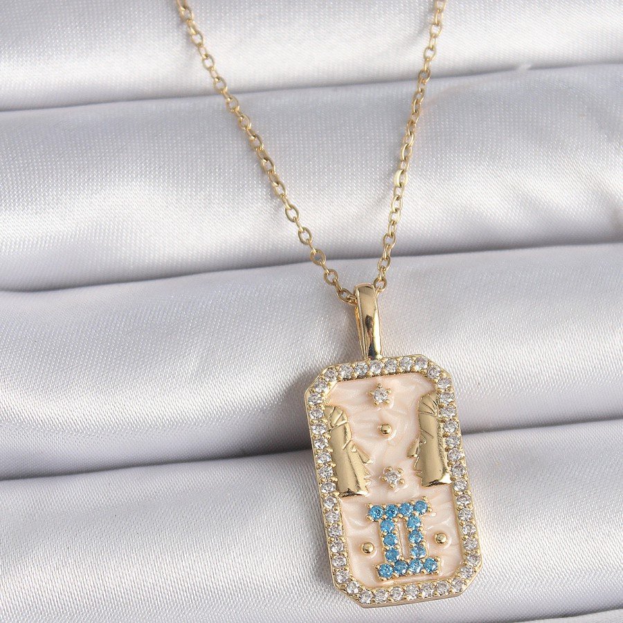 316L Steel Gold Color Chain Gemini Zircon Stone Women s Necklace