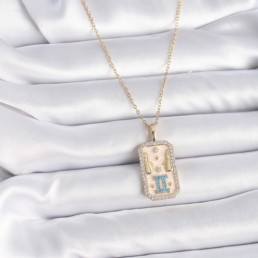 316L Steel Gold Color Chain Gemini Zircon Stone Women s Necklace