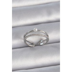Brass Silver Color Zircon Stone Pearl Detail Adjustable Model Women's Ring Brass Silver Color Zircon Stone Pearl Detail Adjustable Model Women's Ring