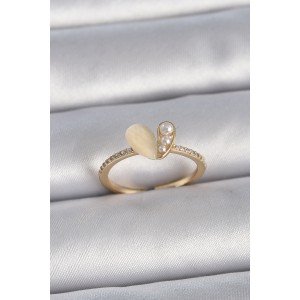 Brass Silver Color Adjustable Zircon Stone White Enamel Heart Model Women's Ring