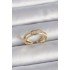 Brass Gold Color Adjustable Row Pearled Zircon Stone Detailed Women's Ring