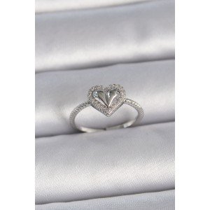 Brass Silver Color Adjustable Zircon Stone Heart Model Women's Ring