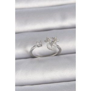 Brass Silver Color Adjustable Zircon Stone Star Model Women's Ring