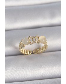 Brass Gold Color Adjustable Zircon Stone White Enamel United Ring Model Women's Ring