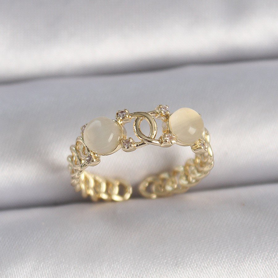 Brass Gold Color Adjustable Zircon Stone White Enamel United Ring Model Women s Ring