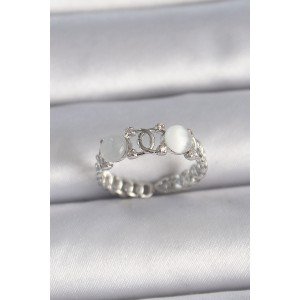 Brass Silver Color Adjustable Zircon Stone White Enamel United Ring Model Women's Ring