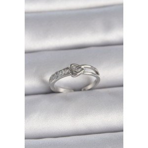 Brass Silver Color Adjustable Zircon Stone Knot Heart Model Women's Ring