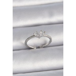Brass Silver Color Adjustable Zircon Stone Heart Model Women's Ring