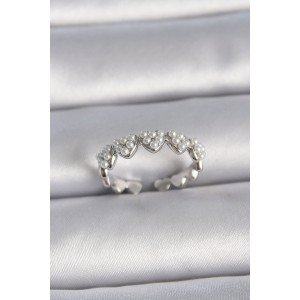 Brass Silver Color Adjustable Pearl Heart Model Women's Ring Brass Silver Color Adjustable Pearl Heart Model Women's Ring
