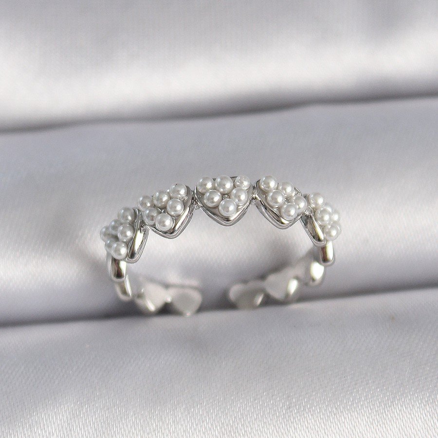 Brass Silver Color Adjustable Pearl Heart Model Women s Ring Brass Silver Color Adjustable Pearl Heart Model Women s Ring