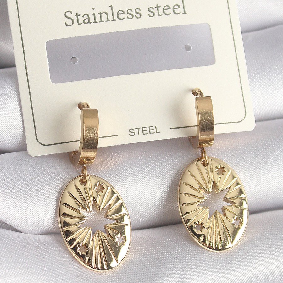 316L Steel Gold Color Pole Star Engraved Women s Earrings