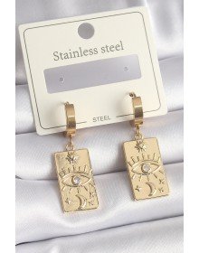 316L Steel Gold Color Zircon Stone Eye Engraving Detail Plate Model Women's Earrings