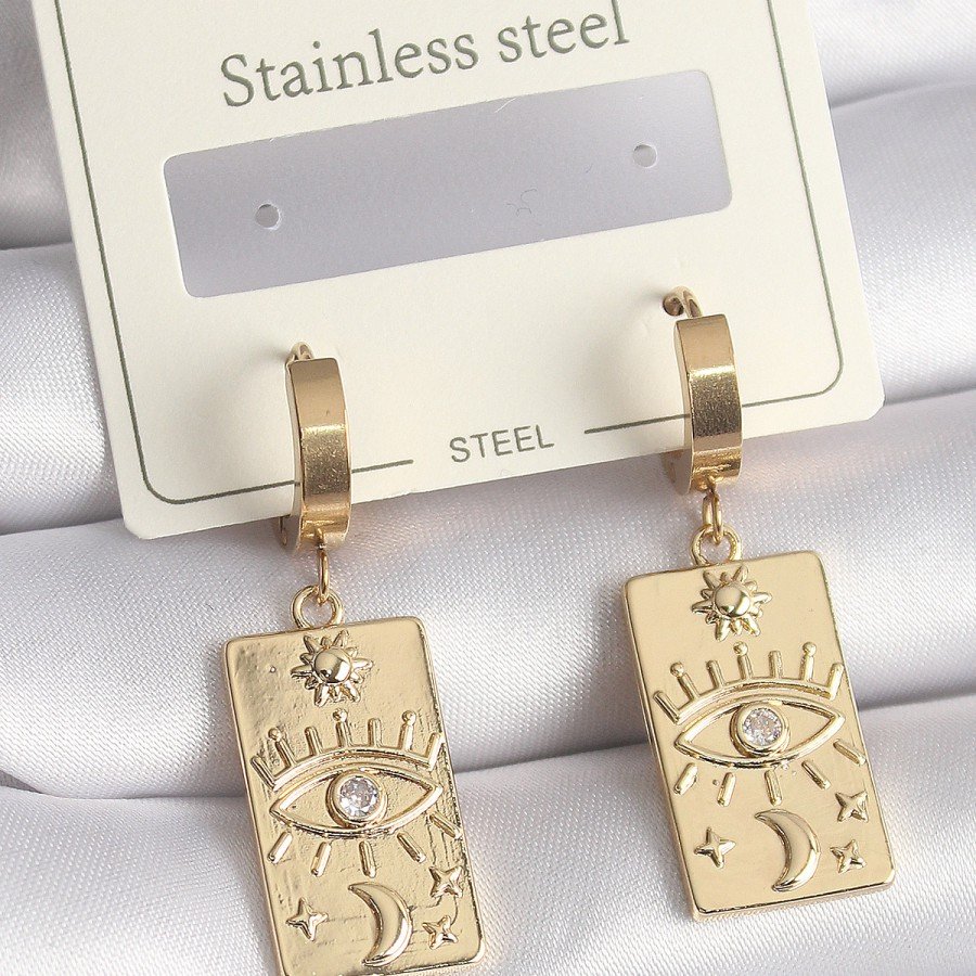 316L Steel Gold Color Zircon Stone Eye Engraving Detail Plate Model Women s Earrings 316L Steel Gold Color Zircon Stone Eye Engraving Detail Plate Model Women s Earrings