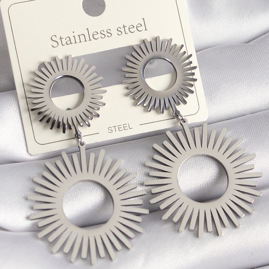 316L Steel Silver Color Dangle Sun Model Women s Earrings